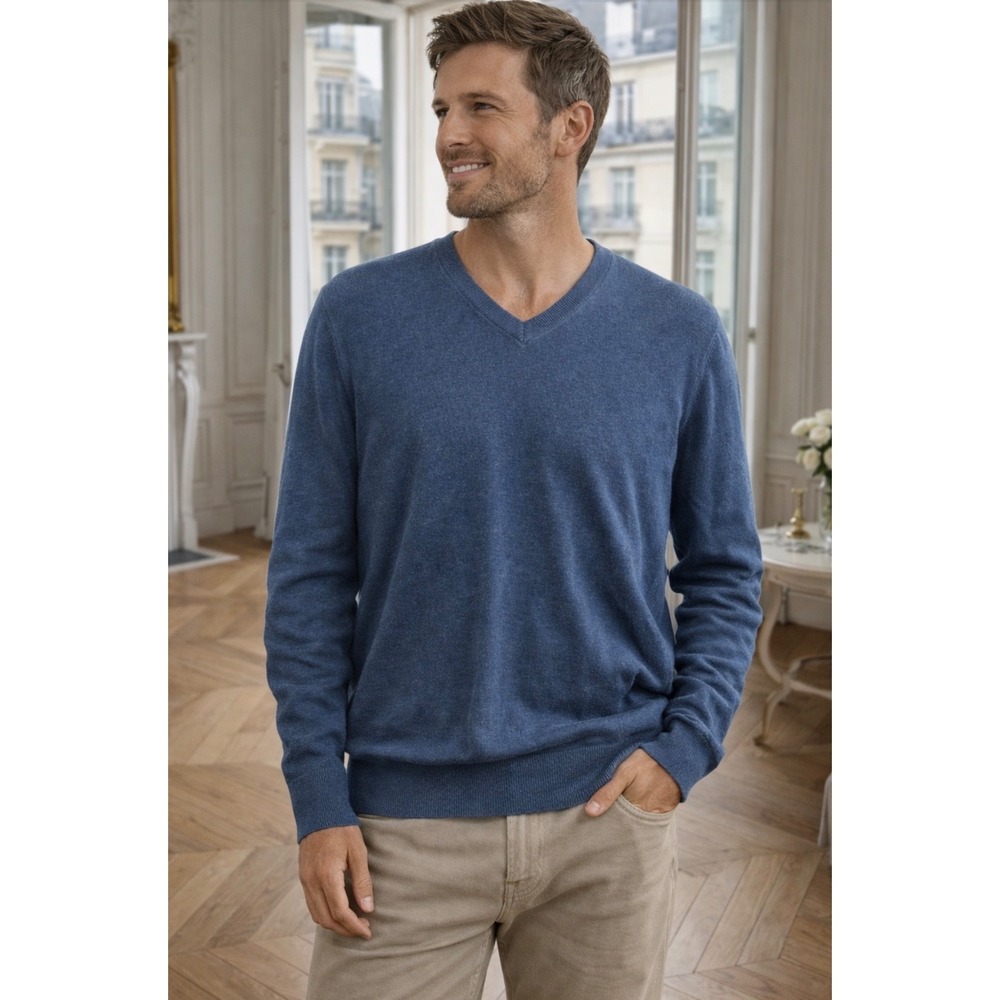 Banana Republic Mens Sz Small Luxury Blend Silk‎ Cashmere V Neck Sweater Blue